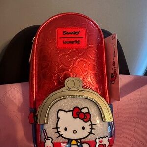Loungefly Hello Kitty Red and Gold Mini pencil pouch clip on